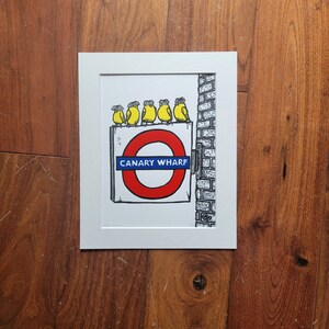 Gloster Canaries Linocut Print: Canary Wharf Art, Mounted
