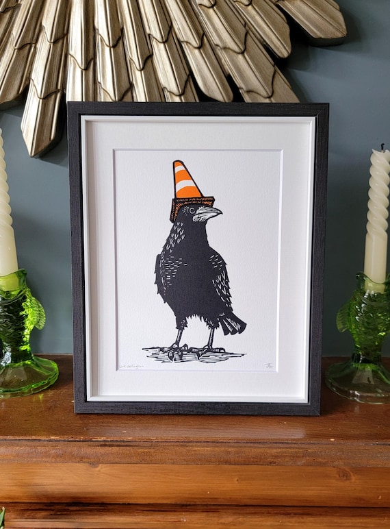 Lord Wellington - handmade original linocut crow bird art print