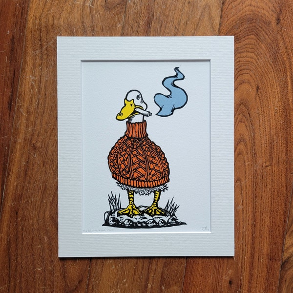 Duck - handmade original linocut art print