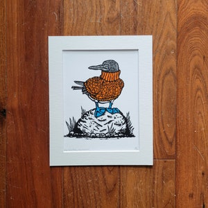 Blue Footed Booby - handmade original linocut art print