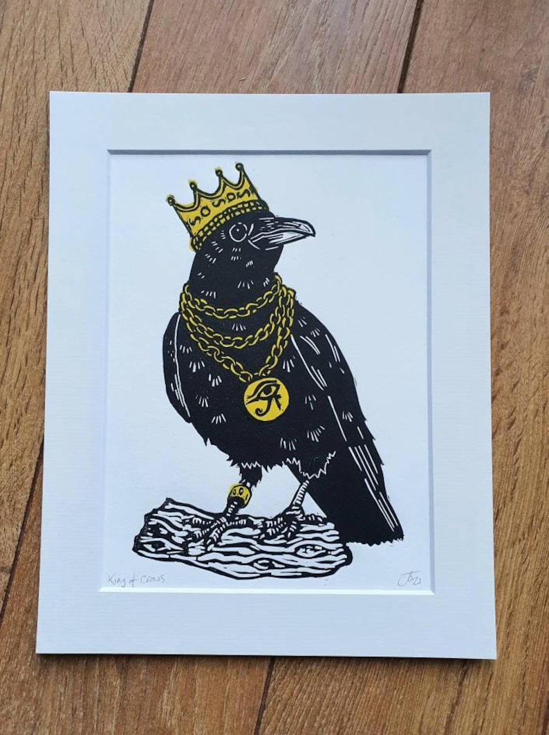 handmade original linocut art print King of Crows