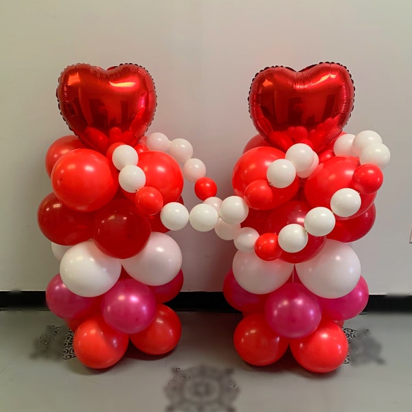 Valentines Day Chained Hearts Balloon Columns Do-It-Yourself Decorating Kit, Makes 2, No helium or frame needed, easy instructions included.