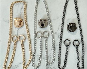 Juego de herrajes para bolso: correa de cadena de 44 pulgadas, juntas tóricas y cerradura (5 piezas)