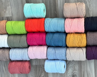 Cordón de macramé de 5 mm: una sola hebra 100 % algodón reciclado, 85 metros