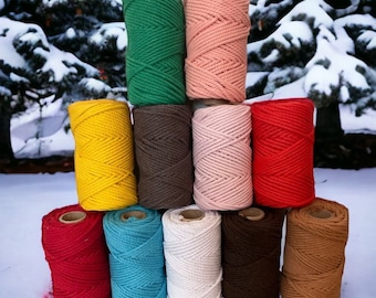 Cuerda de macramé de algodón reciclado de 4 mm: hebra retorcida de 3 capas, 145 m