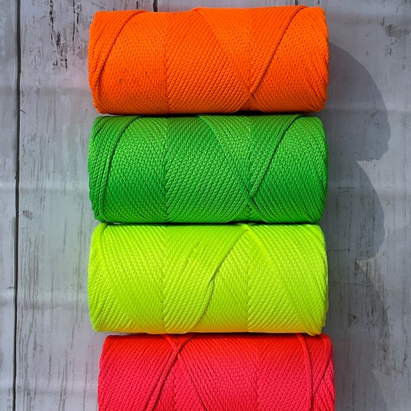 Polyester Yarn | Neon Polyester Rope | Soft Neon Yarn | 4mm Polyester Yarn | Neon Yellow Yarn | 147 yards | Yellow Neon | Pink Neon