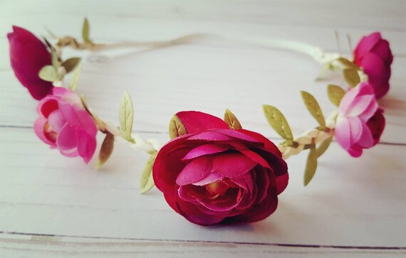 Flower Crown With Fuschia Ranunculus Flower Girl Crown Etsy