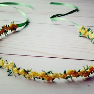 Flower crown with Yellow roses with green ribbon, one year photoshoot, girl photoshoot, flower girl, newborn pictures, senior pictures,bride