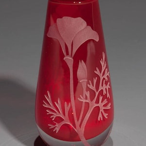 Etched Sandblasted Bud Vase California Poppy