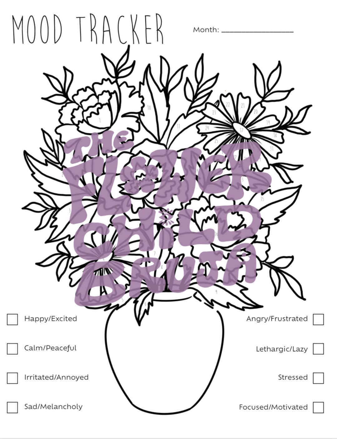 Flower Vase Mood Tracker Bullet Journal Coloring Page PDF Download - Etsy