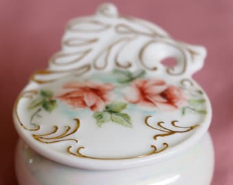 Trinket / Jewelery / Pin / Ring Dish with Pink Roses and Gold highlights