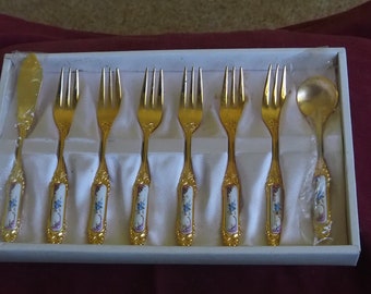Grosvenor Internationale Collection 8pc Gold Plated Cutlery/Cake Set – 1980’s Japan