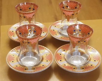 Four Handmade Tea Cups / Turkish Tea Glasses Set of 4 / Unique Gifts for Tea Lovers / Arabic Persian Moroccan Greek Tea Glasses.