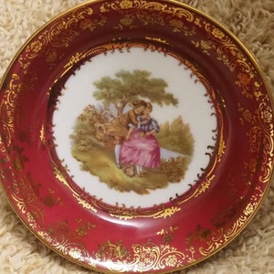 Elegant Vintage French Limoges France Porcelain Decorative Collectable Plate / Courting Couple Design – Stamped.