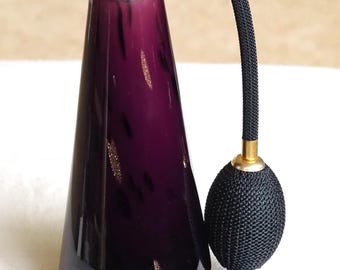 Art Glass Dark Purple / Gold accents / Conical Atomiser Puffer Tassle Perfume Bottle