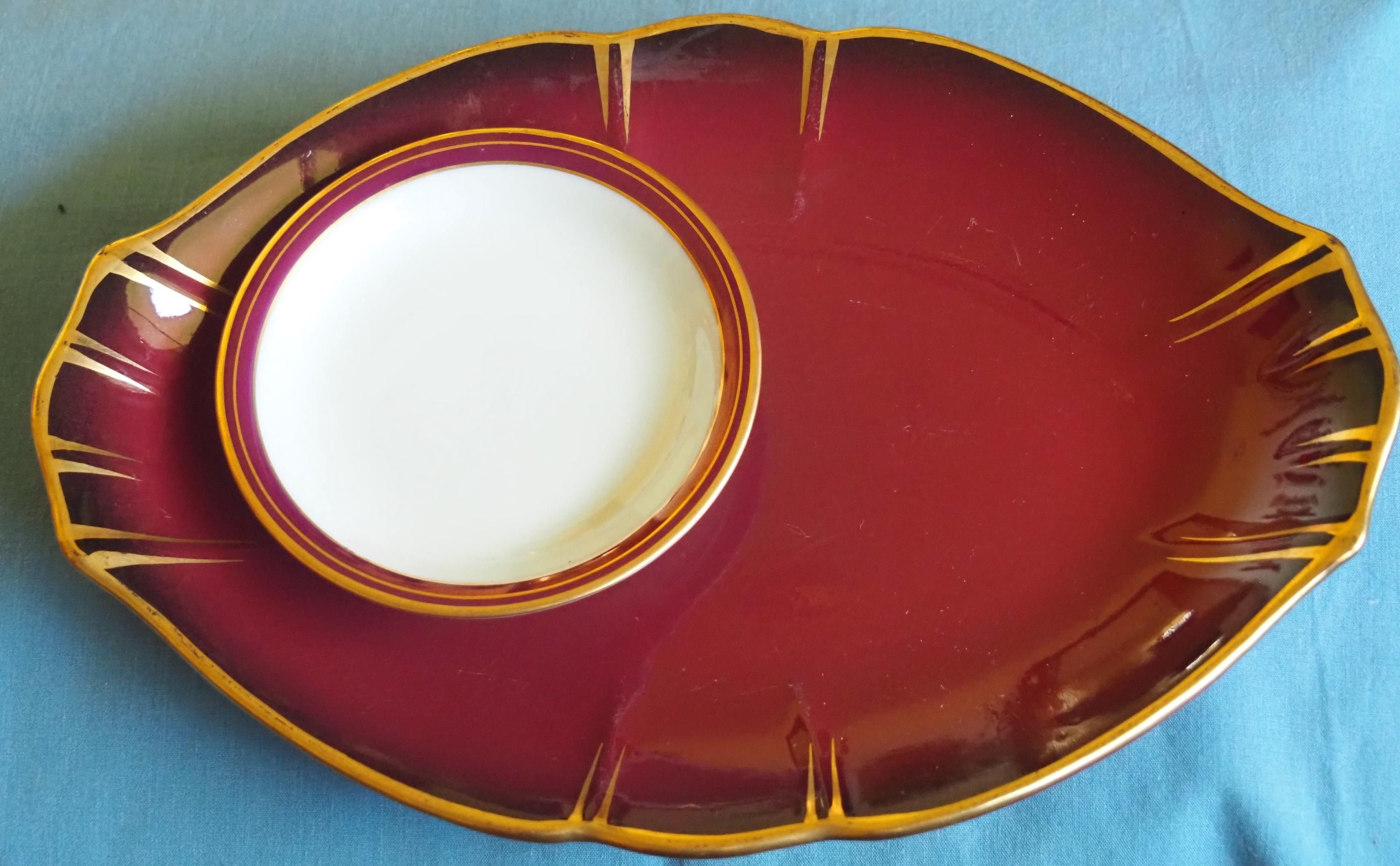 EMPIRE SUPERBE England Red Dish with Gold Gilt Edge  & Noritake Dish.