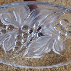 Oval Crystal 2-Part Relish Dish Grapes & Frosted Leaves Design - Argonne Hall, LLC