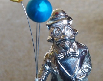 VINTAGE Silver-plated Clown Bank with Three colourful Balloons - Money Bank -  Piggy Bank.