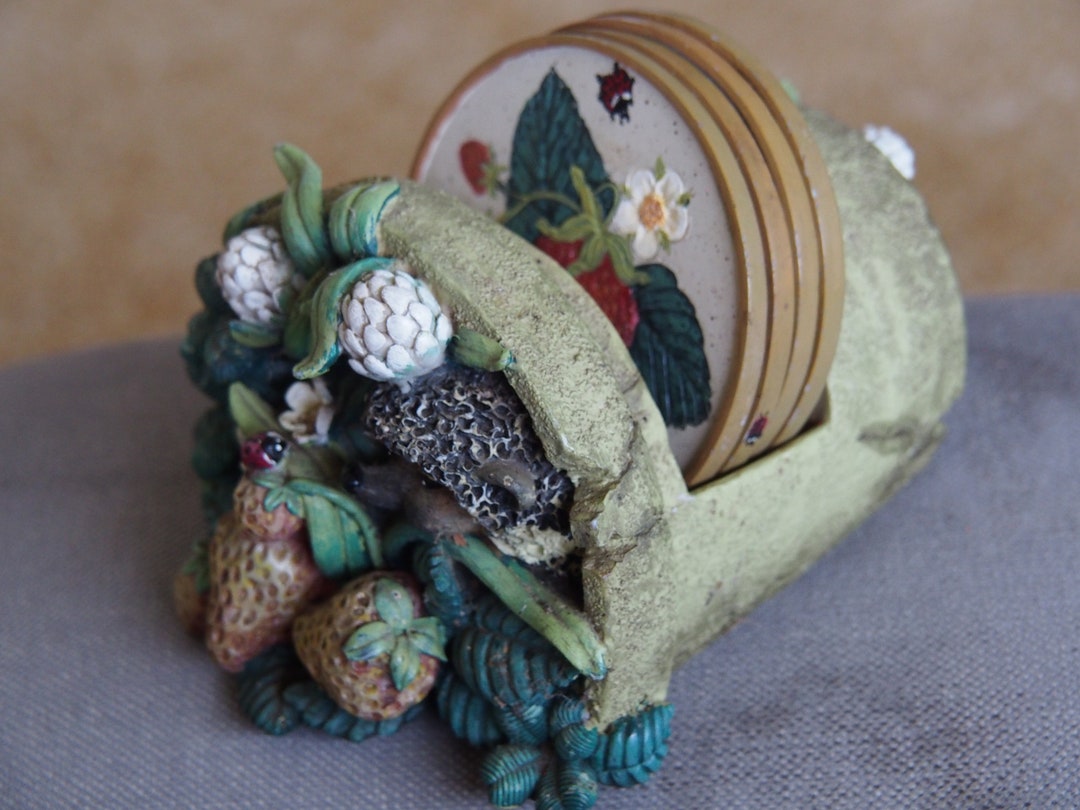Vintage INNOVATION Bramble & Clover HEDGEHOG Coaster Holder With 4