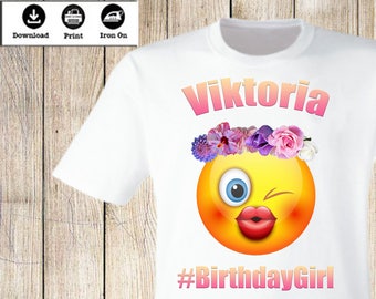 Personalized Emoji Birthday Girl iron on transfers Emoji Birthday Shirt iron on transfer. Emoji Birthday Girl iron on printable transfer set