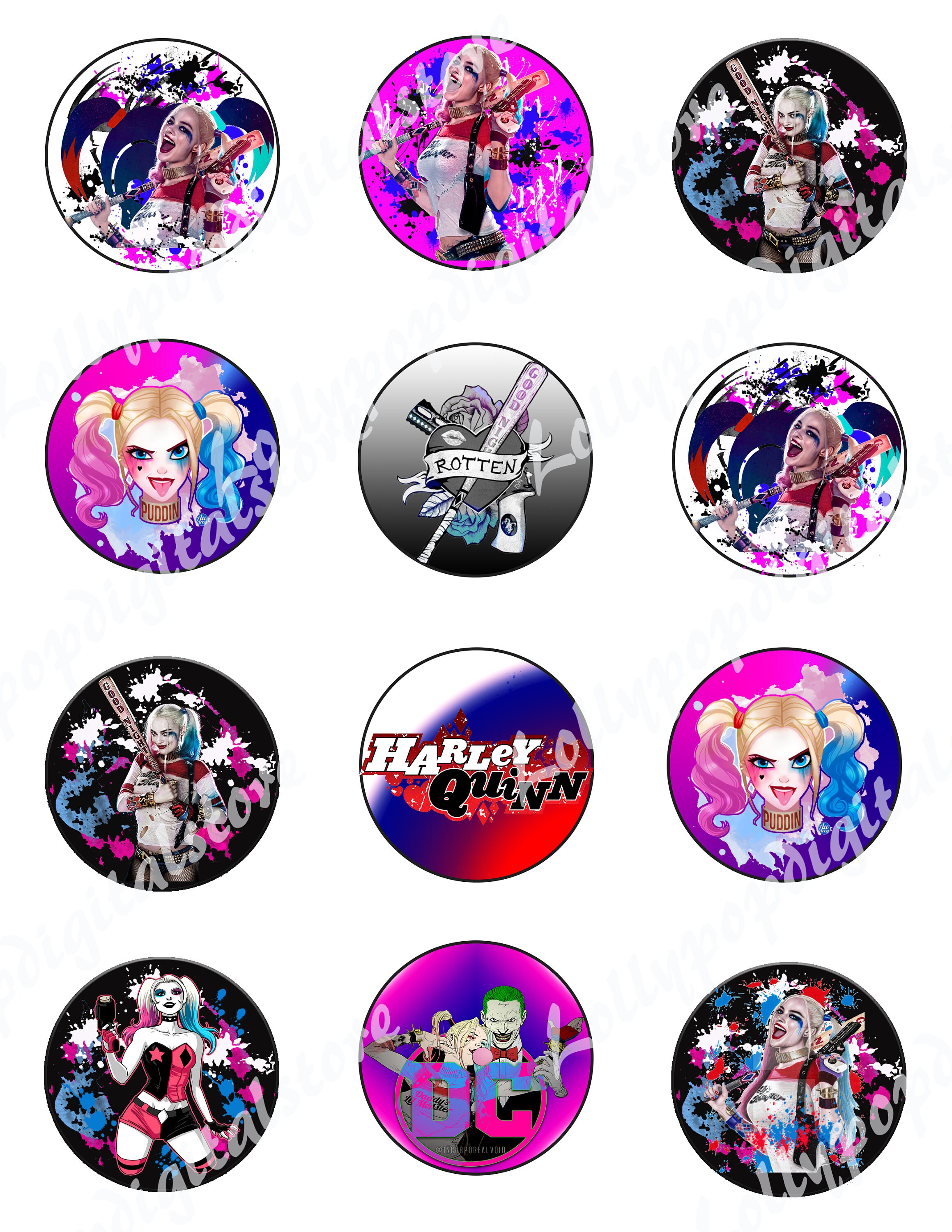 Harley Quinn Cup Cake Toppers. Harley Quinn party cupcakes Etsy