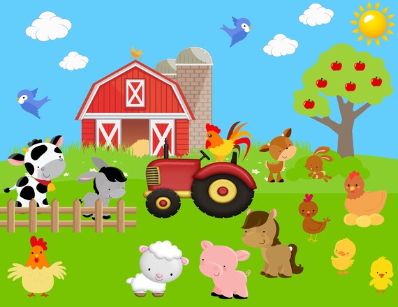 Farm Animals Clipart Barn Farmyard Animals Cow Sheep Etsy
