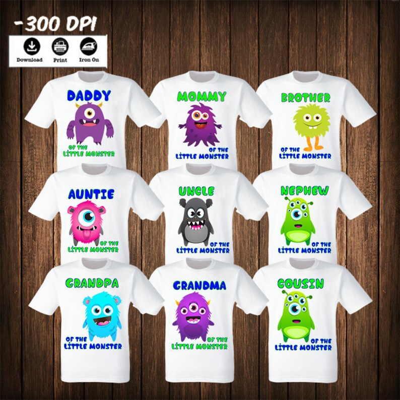 Monsters Family iron on transfers Monster Matching Birthday Etsy