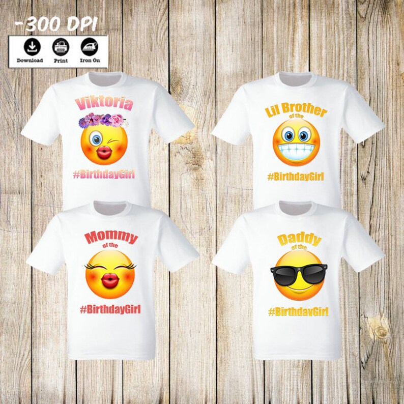 Emoji Iron on Transfers Family Set Personalized Birthday Girl Etsy