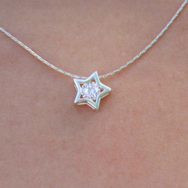 Kleine ster ketting, sprankelende elegante kleine ster hanger, delicate zilveren zirkoon steen Solitaire ster sieraden, sierlijke vrouwen choker cadeau
