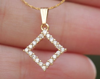 Gold Rhombus Necklace, Elegant Sparkly Women Geometric Pendant, Gold Zircon Stones Rhombus Jewelry, Dainty Square Pendant, Birthday Gift