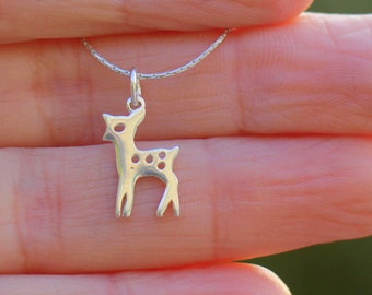 Silver Deer Necklace, Little Disney Bambi Pendant, Small Reindeer Animal Choker Jewelry, Gazelle Pendant Minimalist Women Kids Child Gift