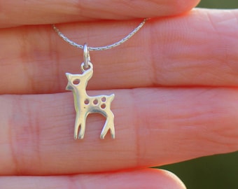 Silver Deer Necklace: Bambi Animal Pendant, Minimalist Jewelry, Small Gisele Pendant Necklace, Little Deer Pendant