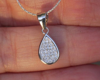 Teardrop Necklace, Teardrop Jewelry, Silver Zircon Teardrop Pendant Necklace, Sparkly Crystal Women Jewelry, Elegant Necklace, Classic Gift