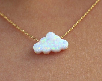 Opal Necklace, Opal Jewelry, Cloud Necklace, White Cloud Opal Necklace, Opal Charm Choker, Small Opal Cloud, Silver Gold Rose Filled Chain