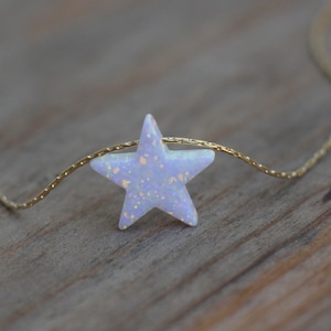 Opaal ketting, opaal sieraden, witte ster opaal ketting, sprankelende ster vrouwen ketting, glanzende ster opaal choker hanger, zilver-gouden roosketting