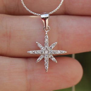 North Star Necklace, Silver Zircon North Star Pendant Jewelry, Elegant Sparkly Shiny Star Jewelry, Women Celestial Necklace, Winter Gift