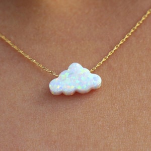 Opal Necklace, Opal Jewelry, Cloud Necklace, White Cloud Opal Necklace, Opal Charm Choker, Small Opal Cloud, Silver Gold Rose Filled Chain image 1