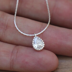 Teardrop Necklace, Solitaire Necklace, Little Silver Zircon Stone Women Necklace, Small Sparkly Elegant Classic Drop Pendant Jewelry Gift image 6