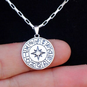 Collana in argento con segno zodiacale, collana astrologica, ciondolo con moneta d&#39;argento con oroscopo, gioielli con segno zodiacale, regalo con medaglione con segno zodiacale e astrologia per donne e uomini