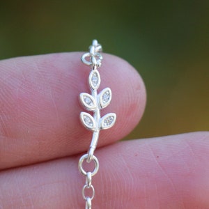 Silver Olive Branch Women Bracelet, Silver Leaf Bracelet, Small Sparkly Leaf Branch Charm Bracelet, Zircon Bracelet Minimalist Jewelry Gift