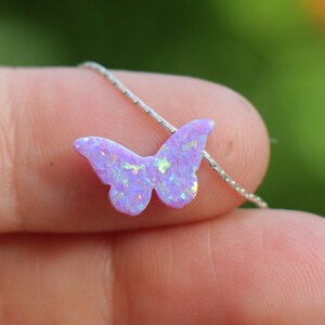 Opal Necklace, Opal Jewelry, Purple Butterfly Opal Charm, Lavender Butterfly Opal Pendant, Women Lilac Opal Jewelry, Silver Gold Rose Filled