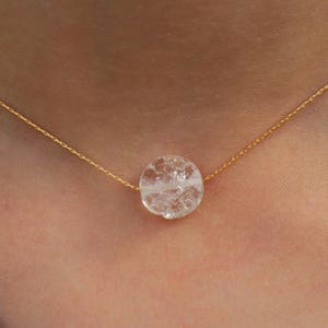 Clear Ice Quartz Necklace, Women Healing Quartz Jewelry, Single Bead Ice Quartz Jewelry, Delicate Flat Bead Himalayan Crystal Women Necklace
