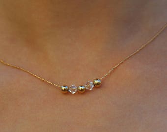 Small Gold Ball Beads Necklace, Gold Filled Necklace, Gold Choker Necklace, Dainty Beaded Necklace, Minimalist Simple Women Choker Jewelry