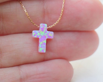 14K Gold Dipped Light Pink Oval Stone Cross Necklace 16 Adj. 14K Gold Dipped Light Pink Oval Stone Cross Necklace 16 Adj.