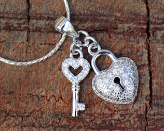 Padlock and Key Necklace - Sterling Silver