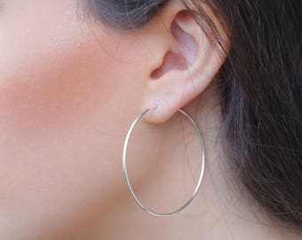 Silver Hoop Earrings, Thin Lightweight Women Hoops, Medium Large Silver Hoops, Thin Endless Silver Hoops, Minimalist Simple Hoop Earrings