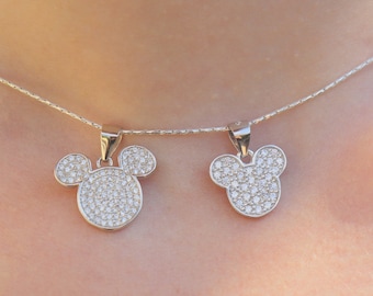 Sparkle Mickey Mouse Necklace: Silver Zircon Pendant Elegant Classic Women Jewelry Gift