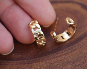 Gold kubanische Kette Link Ohrringe, vergoldete Kreis Ohrstecker Creolen, Mode Ohrstecker, Gold Hoop Ohrringe, Frauen Dicke Huggie Ohrstecker Schmuck