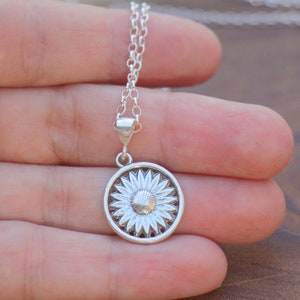 Silver Sunflower Necklace, Sunflower Jewelry, Silver Sunflower Pendant, Silver Flower Necklace, Floral Jewelry, Women Thick Coin Mom Gift image 8