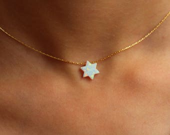 Opal Necklace, Tiny White Opal Star Necklace, Minimalist Opal Jewelry, October birthstone, Star Opal, Women Layering Necklace, Gift for Her